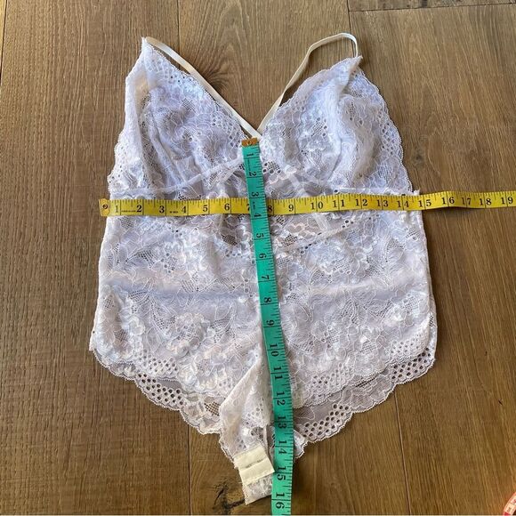 Sexy Lingerie Jumpsuit with Criss Cross Straps Semi Sheer White Lace Seduce, M - Picture 10 of 13
